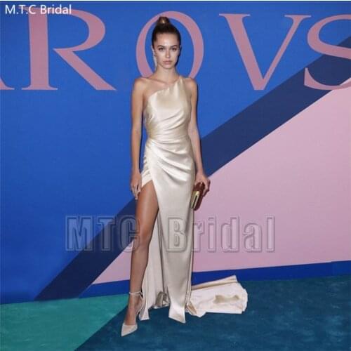 Champagne Sexy One Shoulder Prom Dresses Backless High Slit Long Special Occasion Dress Plus Size Celebrity Gowns Robe De Soiree