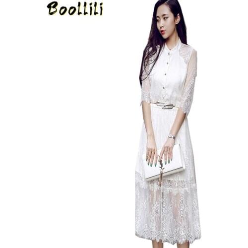 Half Sleeve Elegant Chiffon Black Dress Lace Hollow Out Women Dress Summer 2020 Ladies Dresses Robe Longue Vestido Casual