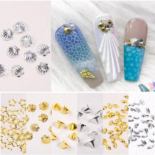 Gold Nail Art Alloy Studs Seaside 3D Decorations Sea Shell Summer Metal Alloy Decoration Nails Glitter Polish Nail Decoration