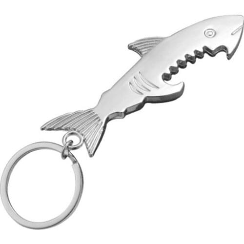 2 In 1 Creative Shark-shaped Bottle Opener Keychain Accessories Zinc Alloy Handle Beer Bottle Opener Portable Unique Gift