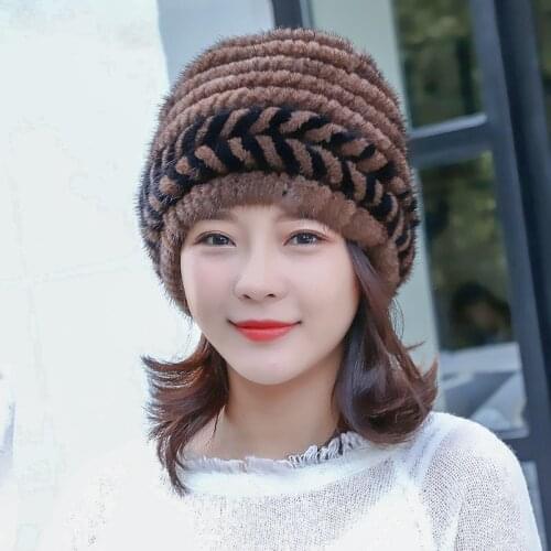 2021 Russia hot sale Winter real fur beanies hat women 100% genuine real Rex mink hat good elastic knitted mink hat