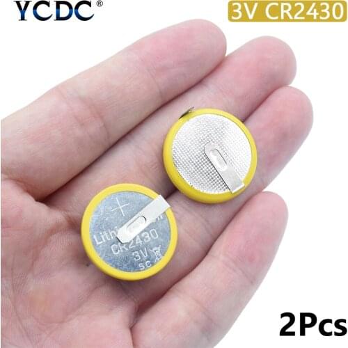 2Pcs/lot Battery CR2430 3V 2 Tabs Coin Cell For Main Board Toy Electronic Scale button Battery Soldered 2 Pins