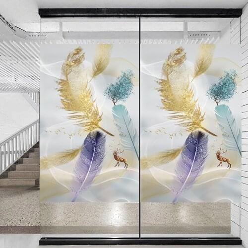 Color feather bathroom window paper anti-peep opaque privacy film electrostatic frosted glass sticker anti-light window film