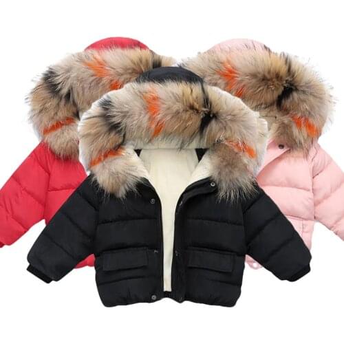 Children Boys Girls Winter Thick Warm Fur Collar Padded Jacket Coat Baby Kids Woolen Outerwear Overall Child Snowsuit Clothes
