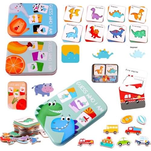 Kids Wooden 3D Boxed Jigsaw Puzzle Toy Animal Traffic Fruit Cognition Matching Game Word Spelling Montessori Early Education Toy