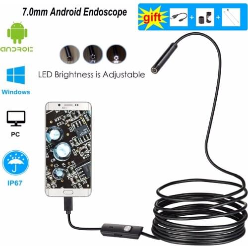 Android endoscope camera 7mm 1/2/5/10m flexible snake inspection camera for smartphone waterproof video endoscope USB Windows PC