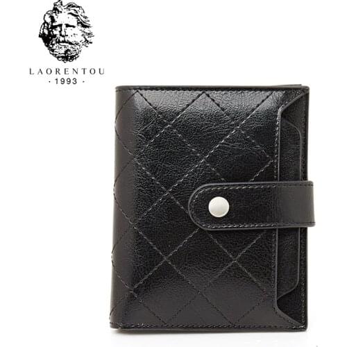 LAORENTOU Women Buckle Bifold Wallets Multifunctional Card Holder Coin Purse Classic Embroidered Clutch Bag Simple Fashion Gift