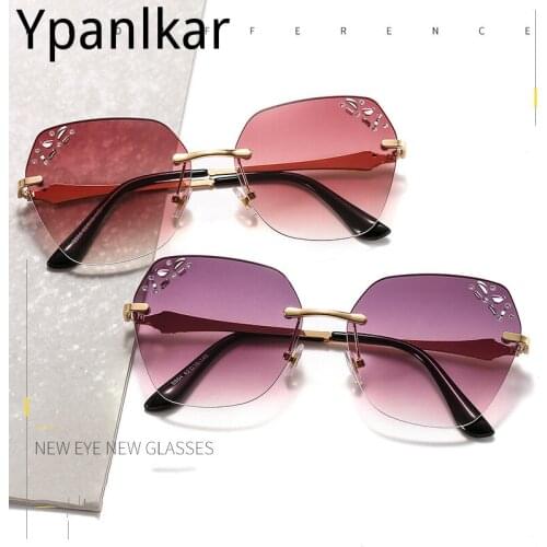 Fashion frameless sun glasses women men 2020 Trimmed diamonds Sunglasses Luxury brand metal glasses UV400