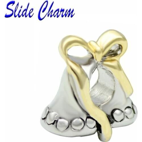 Fashion Jewelry DIY Glamour European Style Christmas Beads Golden Ribbons and Bells Fit Pandora Bracelet Necklace