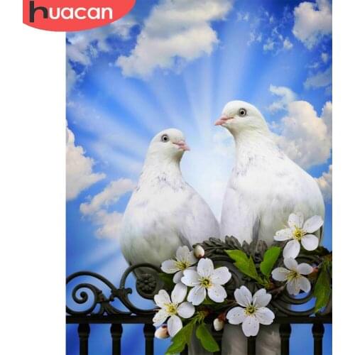 HUACAN Full Drill Diamond Painting Pigeon Animal Wall Decor Diamond Embroidery Flowers Mosaic Decoration For Home