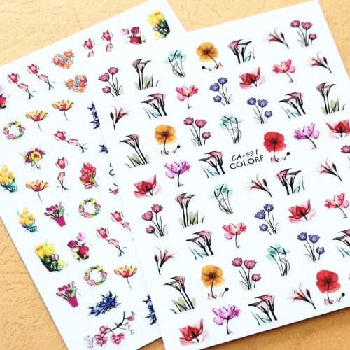 Newest CA-491 492 560 colorful flower pattern 3d nail sticker back glue nail decal decoration tools