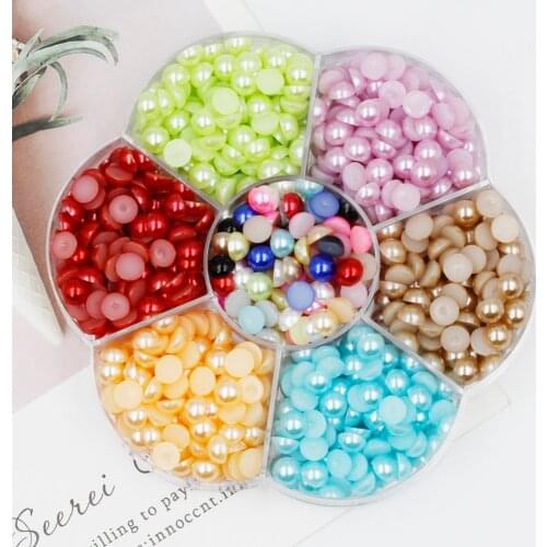 Wholesale 8mm 16colors Half Round ABS Imitation Pearls Beads Flat Back Scrapbook Beads for DIY Craft Phone Nail DIY Decoration