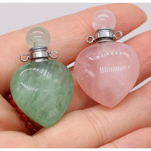 Natural Green Aventurine Perfume Bottle Pendants Lovely Heart Crystal Vial Charms for Jewelry Making DIY Women Necklace