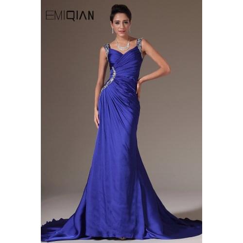 Popular V Neck Royal Blue Chiffon Evening Gowns Evening Dresses