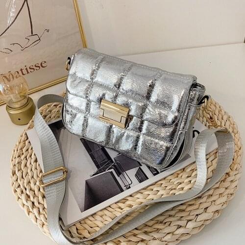 Casual New Fashion Diamond Chain Black Purse Women Shoulder Bag Plaid Lady Crossbody Bag PU Leather Lock Flap Handbag