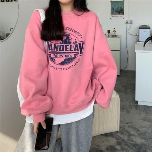 Letter printing Korean version of oversized autumn and winter tops fake two-piece loose casual long-sleeved new womens pullover
