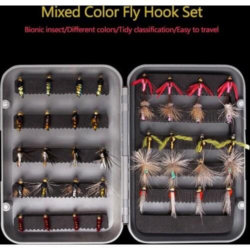 RQNQ New 40pcs Boxed Bionic Fly Hook Hand-tied Portable Fishing Bait Kit Used For Trout Freshwater And Saltwater Outdoor Fishing