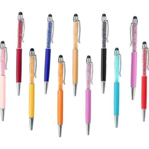 Diamond Crystal Ballpoint Pens + Capacitive Stylus 1 2 Pens Ballpen In Pen Stationery Metal Gift Office Supplies X8U0