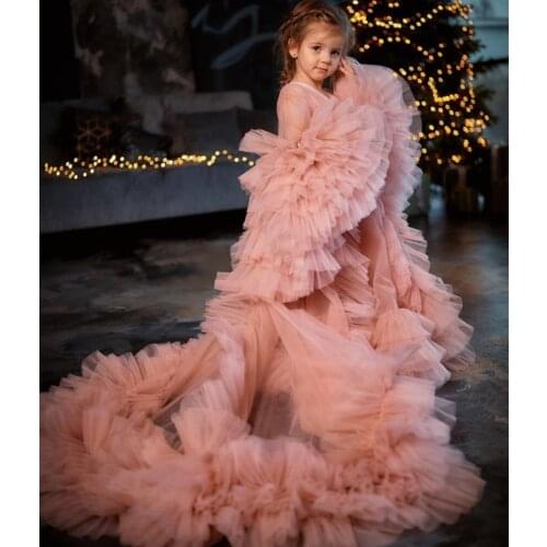 Cute Flower Girl Dresses For Baby Shower Tiered Skirts Ruffles Pageant Gowns Photoshoot Tulle Kids Prom Dress