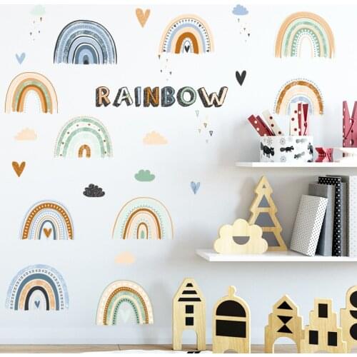 Nordic DIY Rainbow Wall Stickers Home Office Decor Boys Girls Kids Room Decoration Art Bedroom Decals for Furniture
