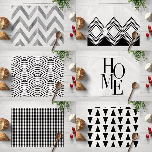 Modern Geometry Placemat Black Dining Table Mats Drink Coasters Cotton Linen Pads 42*32cm Kitchen Accessories