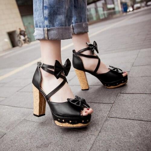 Fashion Sweet High-heeled Lolita Shoes Japanese Princess Lace Bowknot Cosplay Kawaii Girl Tea Party JK Uniform Lolita Shoes