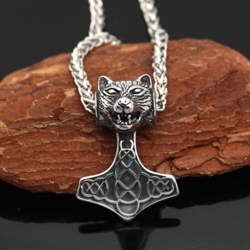 Youueshone 10 pcs Men Stainless Steel Viking Bear Head Thors Hammer MJOLNIR Pendant Necklace