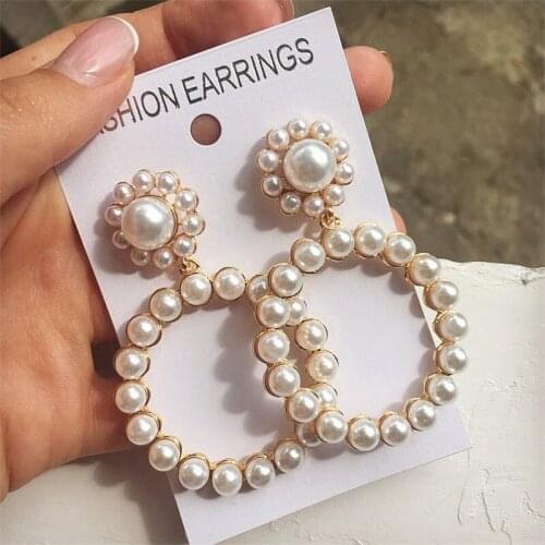 VKME fashion crystal round pendant earrings female fashion pearl charm statement jewelry wedding earrings female 2019
