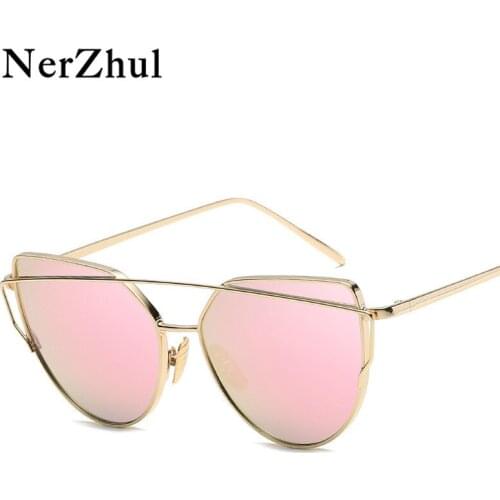 NerZhul Brand 2018 Cat Eye Women Sunglasses Vintage Rose Mirror Sun Glasses For Women Metal Reflective Ladies Sunglasses