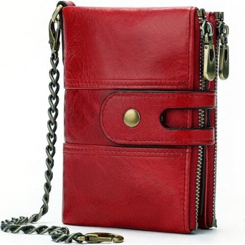 High Quality Genuine Cow Leather Women Wallet Female Red Color Coin Purse Small Portomonee Zipper and Money Bag Lady Card Holder