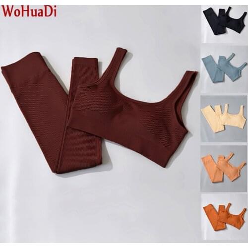WOHUADI 2021 Sportswear Seamless Yoga Wear Gym Fitness Suit Womens Clothing High Waist Leggings Set Square Collar Sports Bra