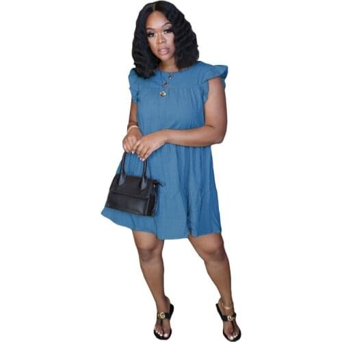 2021 Womens Cotton Dress Ruffled Casual Mini Dress Cute Pleated Sleeveless Wood Ear Sleeveless Summer Skirt T-shirt Dress New