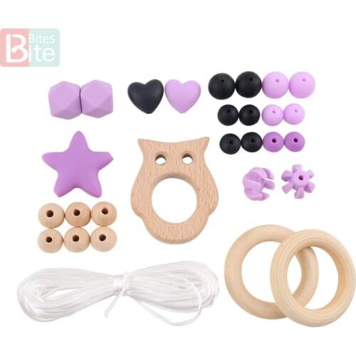 Bite Bites 1Set Silicone Beads Halloween DIY Set Teething Bracelet Made Wooden Rings Chewing Infant Gift BPA Free Baby Teether