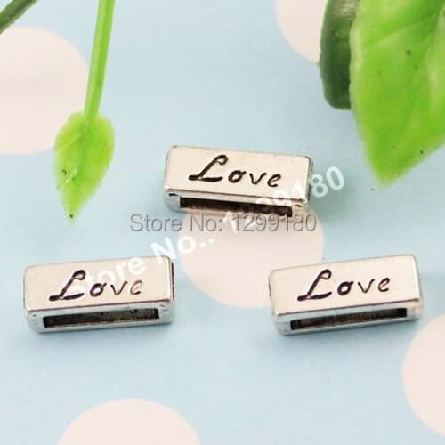 50pcs Fashion Love Slider for Bracelet Necklace Cord Beads Watch Chain Beads DIY Making Accessory 13x5mm Hole:10x2mm K00880