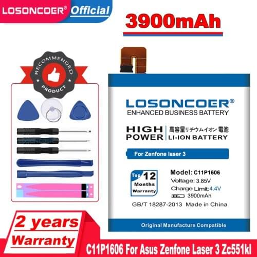 LOSONCOER 3900mAh C11P1606 Battery For Asus Zenfone Laser 3 Z01BDA/BDC Zc551kl Mobile Phone Batteries+Free tools