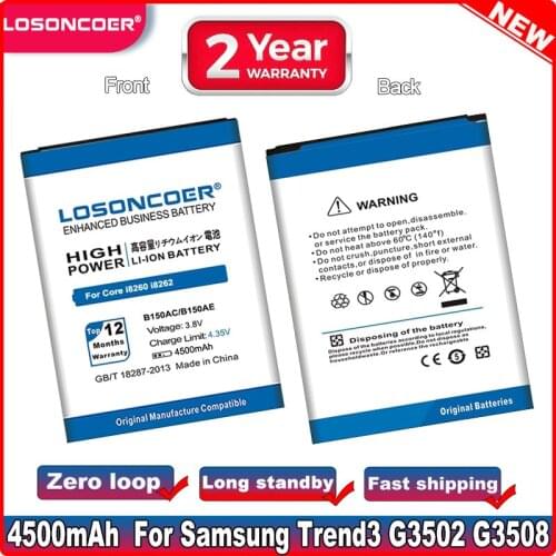 LOSONCOER 4500mAh B150AC B150AE For Samsung Galaxy Core i8260 Battery i8262 Battery g3502u g3502 g3508 g3509 M-g3502U