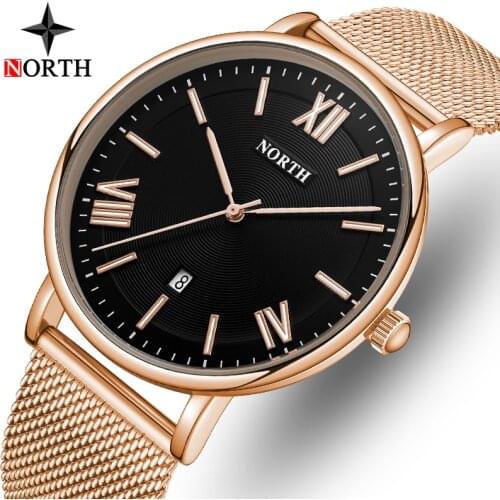 NORTH Luxury Brand Fashion Sport Quartz Watch Men Untra Thin Mesh Belt Men Watches Waterproof Date Clock Watch Relogio Masculino