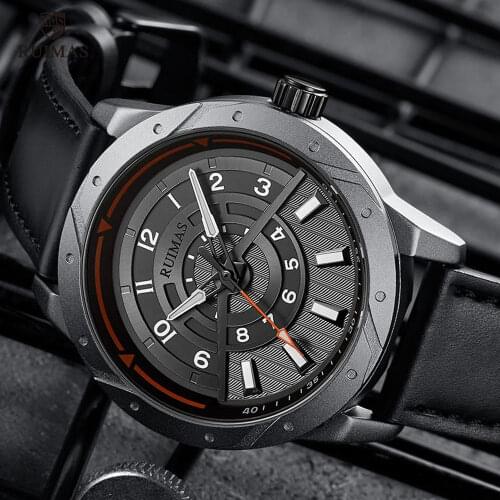 RUIAMS Men Casual Watches Luxury Top Brand Sports Watch Men Waterproof Leather Quartz Wristwatch Military Relogio Masculino 594