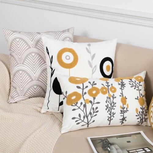 Yellow Flower Home Decoration Cushion Cover Daisy Flower Geometric 45x45cm/30x50cm Embroidery Pillowcase Soft Comfortable Home