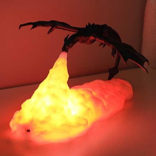 High Precision 3D Printing Fantasy Dragon Night Lamps Decorative Fire-Breathing Dragon Table Lamp with USB Rechargeable for Kids