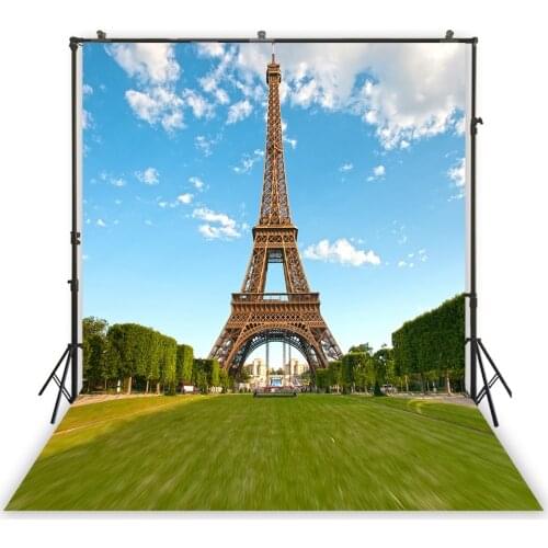 Paris Backdrop Eiffel Tower Scene Studio Portrait Mural Background Blue Sky White Clouds Photoshoot Filming Photocall Wallpaper