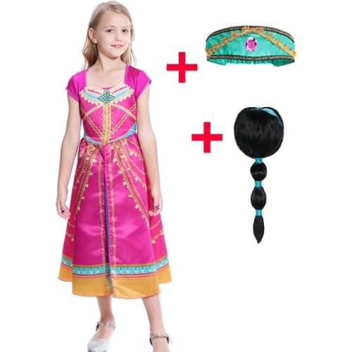 Sexy Kids Aladdin Princess Jasmine Costume Halloween Children Girl Belly Dance Fancy Dress Up Party Costume Cosplay Wig Headband