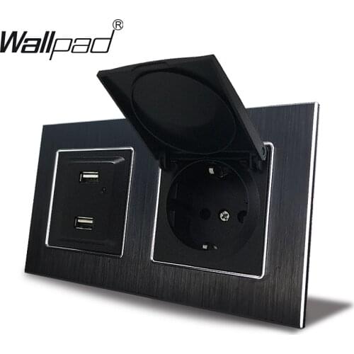 EU Double USB and Socket with Cap Wallpad 110V-240V AC Aluminum Frame 16A Dust Cap Wall Outlet with USB 5.1V DC Charging Port