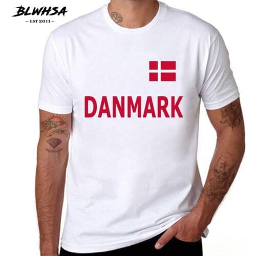 BLWHSA Denmark Flag Letters Design Print T-Shirts Summer Male Tops Tees 100% Cotton Casual Denmark Mens T Shirt