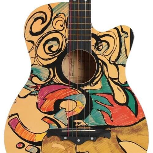 38 inch Folk Guitar Color Painted Graffiti Skull Basswood 6 String Guitarra Beginner Home-schooling Guitar Accessories AGT19