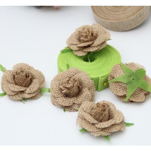 Hot sale 5 pcs/pack 5.5cm Handmade Jute Hessian Burlap Flowers Rose Shabby Chic Wedding Decor DIY Christmas Party Supplies Rose
