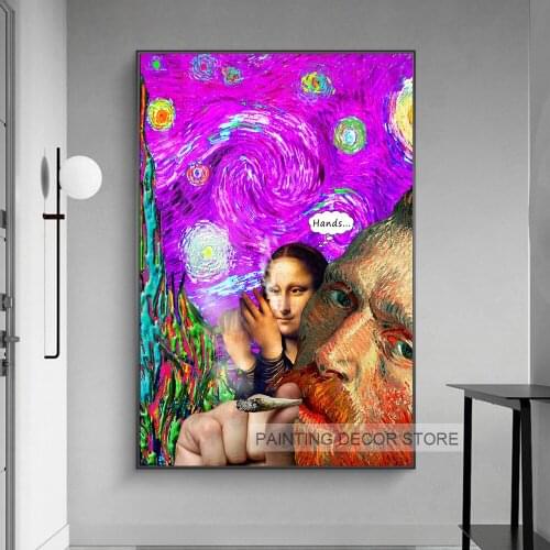 Graffiti Art Mona Lisa and Van Gogh Canvas Paintings Colourful Starry Night Posters and Prints Wall Art Pictures Living Room