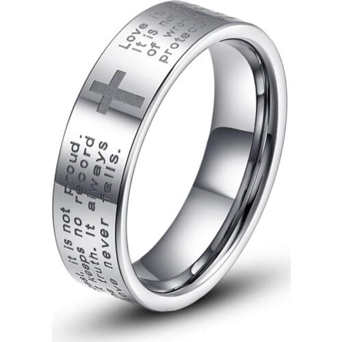 Fashion 4/6MM Width True Love Cross Ring Mens Black Tungsten Carbide Rings Jewelry wedding bands For Women Man