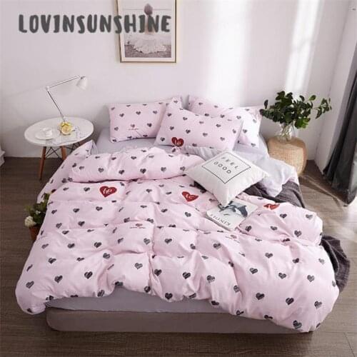 LOVINSUNSHINE Duvet Comforter Cover Bed Sheet Set 4 Pcs Simple Heart Print Pink Background Bed Quilted Comforter AB#78