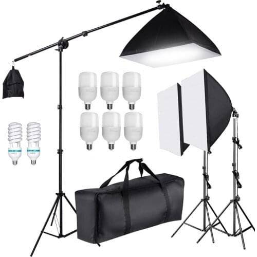 Photo Studio Lighting Kit 50x70cm Softbox Continuous Lighting Kit Softbox Boom Arm 135W 25W Light Bulb Adjustable Tripod Stand